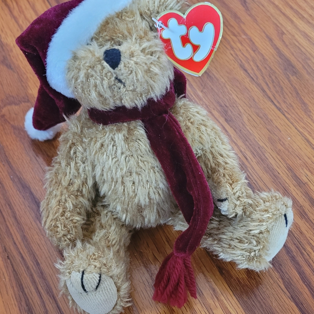 Ty Beanie Baby Teddy Bear with Santa Hat and Scarf